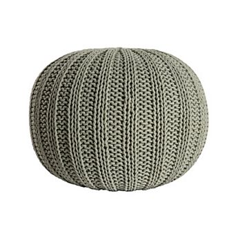 HomeRoots 20" Green Cotton Cable Knit Round Pouf Ottoman