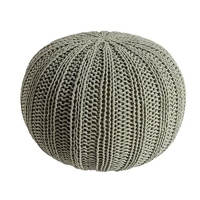 HomeRoots 20" Green Cotton Cable Knit Round Pouf Ottoman