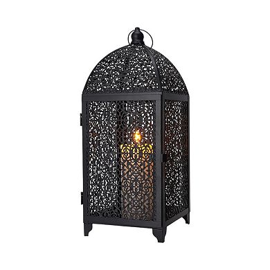 HomeRoots Set of Two Black Metal Filigree Tabletop Lantern Candle Holders