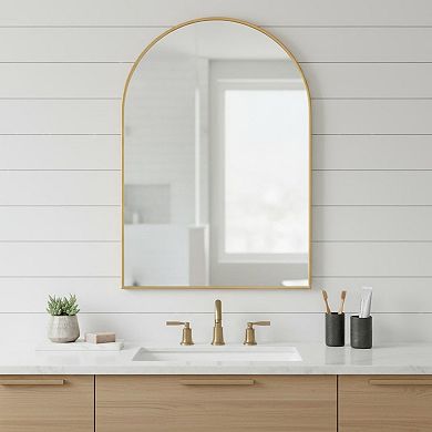 HomeRoots 36" Gold Metal Arch Framed Bathroom Vanity Mirror