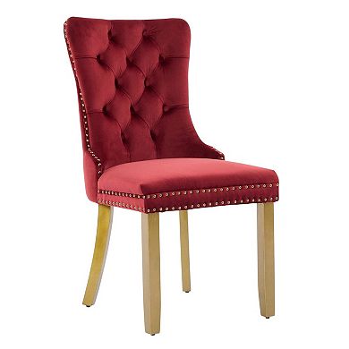 HomeRoots Set of Two Red and Gold Tufted Velvet And Solid Wood Dining Side Chairs