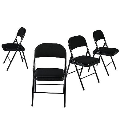 HomeRoots Set of Four Black Faux Leather and Steel Folding Chairs
