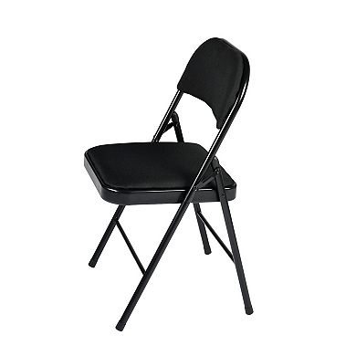 HomeRoots Set of Four Black Faux Leather and Steel Folding Chairs