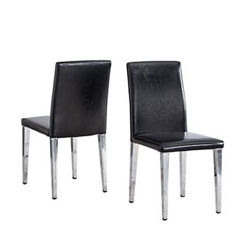 HomeRoots Set of Two Black and Silver Faux Leather and Metal Dining Side Chairs