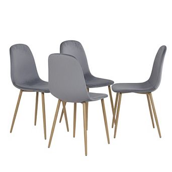HomeRoots Set of Four Gray and Oak Velvet and Steel Dining Side Chairs
