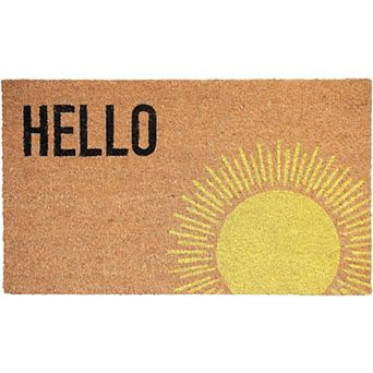HomeRoots 17" X 29" Brown Yellow And Black Sunny Hello Outdoor Coir Door Mat