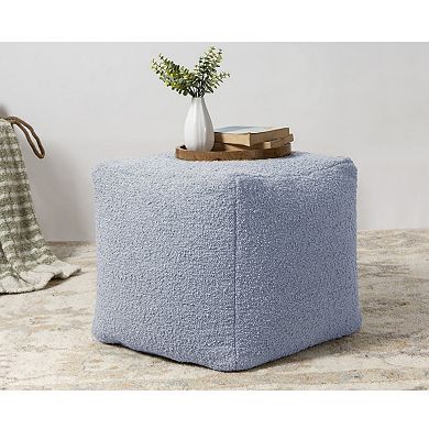 HomeRoots 18" Blue Boucle Pouf Ottoman