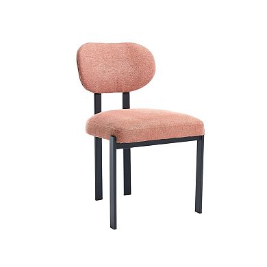 HomeRoots Set of Two Salmon and Black Chenille And Metal Partially Open Back Dining Side Chairs