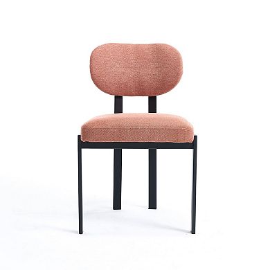 HomeRoots Set of Two Salmon and Black Chenille And Metal Partially Open Back Dining Side Chairs