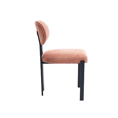 HomeRoots Set of Two Salmon and Black Chenille And Metal Partially Open Back Dining Side Chairs