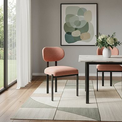 HomeRoots Set of Two Salmon and Black Chenille And Metal Partially Open Back Dining Side Chairs