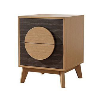 HomeRoots 21" Oak And Dark Brown Solid Wood Square Two Drawer Nightstand