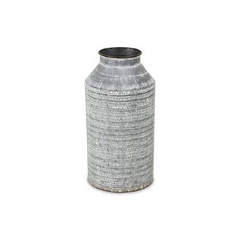 HomeRoots 13" Gray Galvanized Metal Geometric Patterned Jug Vase