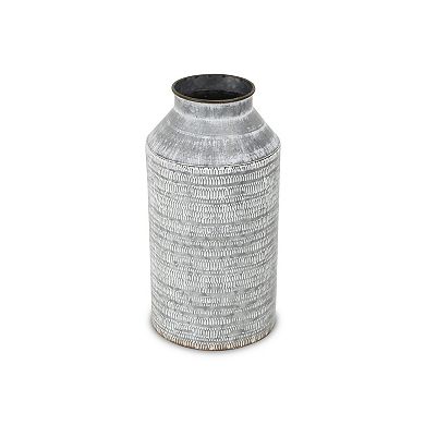 HomeRoots 13" Gray Galvanized Metal Geometric Patterned Jug Vase
