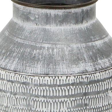 HomeRoots 13" Gray Galvanized Metal Geometric Patterned Jug Vase