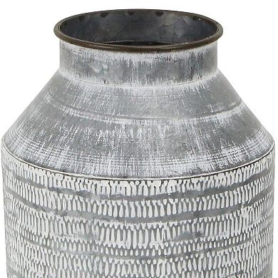 HomeRoots 13" Gray Galvanized Metal Geometric Patterned Jug Vase