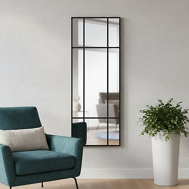 HomeRoots 63" Black Iron Window Pane Geometric Framed Full Length Hanging Mirror