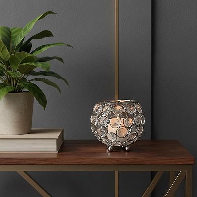 HomeRoots 4" Silver Geometric Faux Crystal Tabletop Votive