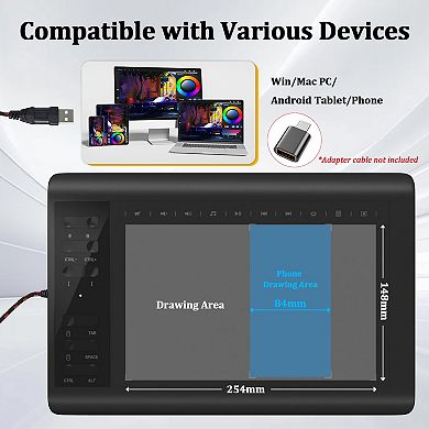 Graphics Drawing Tablet 10 x 6 Inch Large Active Area with 8192 Levels