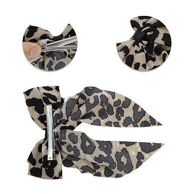 Grace Leopard Print Bow Barrettes Ribbon Hair Clips