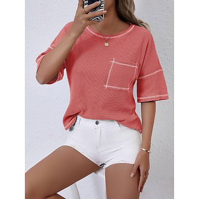 Womens Short Sleeve Summer Tops Crewneck Knit Solid Loose Casual Basic T Shirts Tee