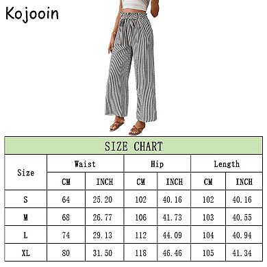 Women's Striped Flowy Wide Leg Pants with Side Pockets Drawstring Waist Trousers
