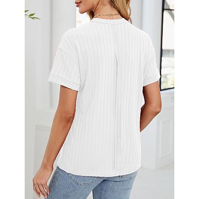 Women's Ribbed Short Sleeve T-Shirt Crew Neck Relaxed Fit Casual Top