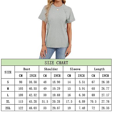 Women's Ribbed Short Sleeve T-Shirt Crew Neck Relaxed Fit Casual Top