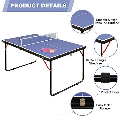 WOW PIONEER Portable Foldable Table Tennis Set with Net Paddles Balls for Indoor Outdoor Use