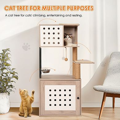 48" All-in-one Cat Tower for Indoor Cats with Large Hammock Food Station
