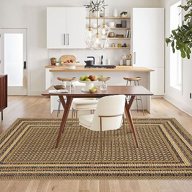 Geometric Living Room Rugs, Washable Bordered Print Soft Bedroom Carpet, Low Pile Floor Cover