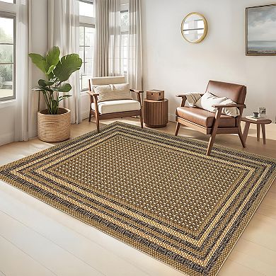 Geometric Living Room Rugs, Washable Bordered Print Soft Bedroom Carpet, Low Pile Floor Cover