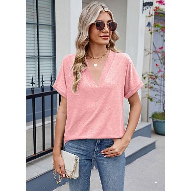 Women's V-Neck Basic Top Soft Skin-Friendly Versatile Trendy Casual Summer Spring Blouse