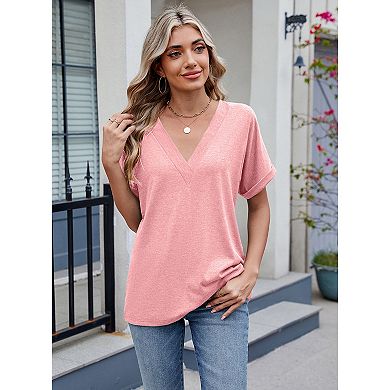 Women's V-Neck Basic Top Soft Skin-Friendly Versatile Trendy Casual Summer Spring Blouse