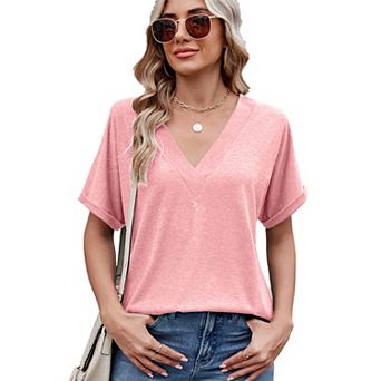 Women's V-Neck Basic Top Soft Skin-Friendly Versatile Trendy Casual Summer Spring Blouse