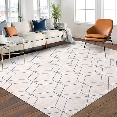 Machine Washable Modern Rug, Non Slip Rug Stain Resistant Carpet, Geometric Low Pile Floor Cover
