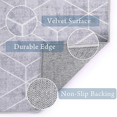 Machine Washable Modern Rug, Non Slip Rug Stain Resistant Carpet, Geometric Low Pile Floor Cover