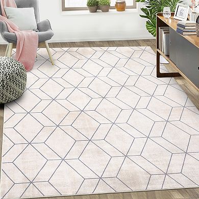 Machine Washable Modern Rug, Non Slip Rug Stain Resistant Carpet, Geometric Low Pile Floor Cover