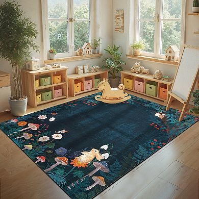 Jungle Print Washable Rug - Non-Slip Kitchen & Entryway Low Pile Runner, Stain Resistant
