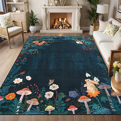 Jungle Print Washable Rug - Non-Slip Kitchen & Entryway Low Pile Runner, Stain Resistant