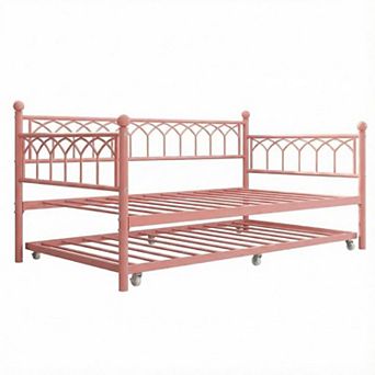 Metal Trundle Bed with Charging Station & LED Lights