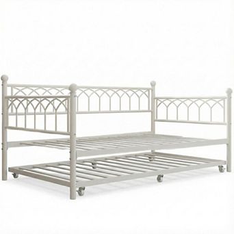 Metal Trundle Bed with Charging Station & LED Lights