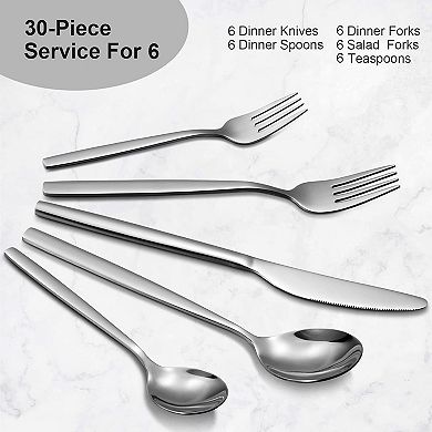30 Piece Silverware Flatware Set Service for 6