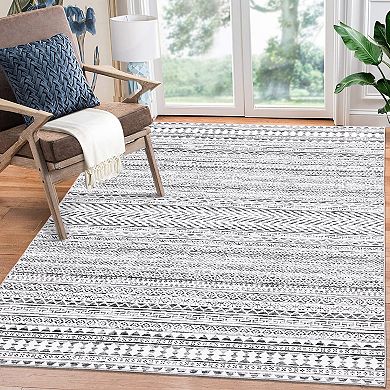 Boho Washable Rugs with Non-Slip Backing, Low Pile Geometric Carpet for Bedroom & Nursery