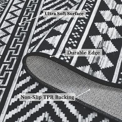 Boho Washable Rugs with Non-Slip Backing, Low Pile Geometric Carpet for Bedroom & Nursery