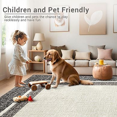 Modern Low-Pile Washable Rug - Non-Slip, Stain Resistant Thin Carpet for Indoor Floor