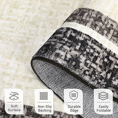 Modern Low-Pile Washable Rug - Non-Slip, Stain Resistant Thin Carpet for Indoor Floor