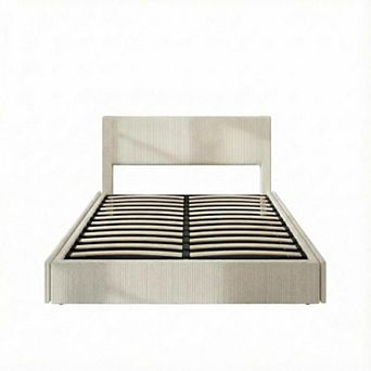 Platform Bed with 4 Storage Drawers Upholstered Headboard