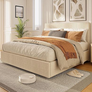 Platform Bed with 4 Storage Drawers Upholstered Headboard