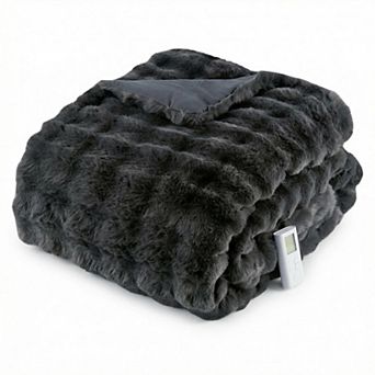 Wireless Heated Comforter Blanket, Faux Fur Electric Heated Blanket, 6 Heat Levels & 10H Auto-Off